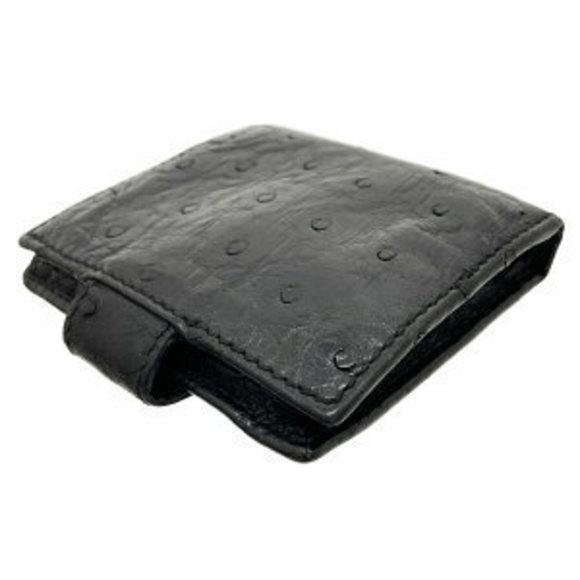 Gucci Wallet Logo Bifold Ostrich Leather Black Mini - Picture 3 of 8